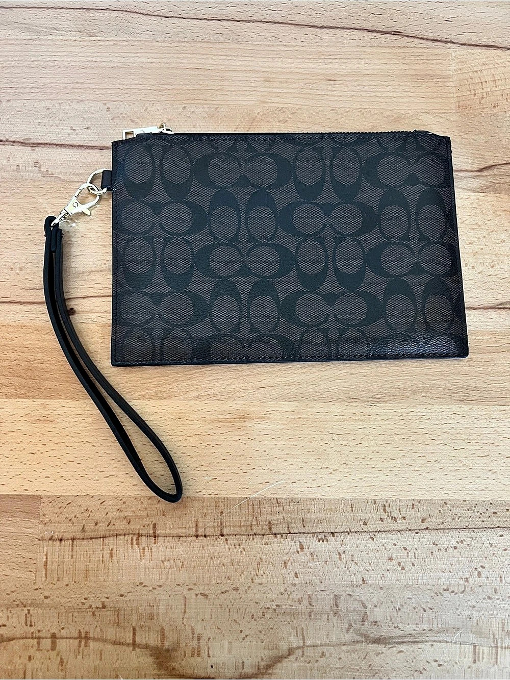Coach Large Corner Zip Wristlet Brown Logo Monogram